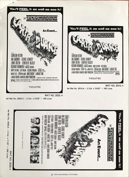 Earthquake,  vintage movie pressbook '74 Charlton Heston