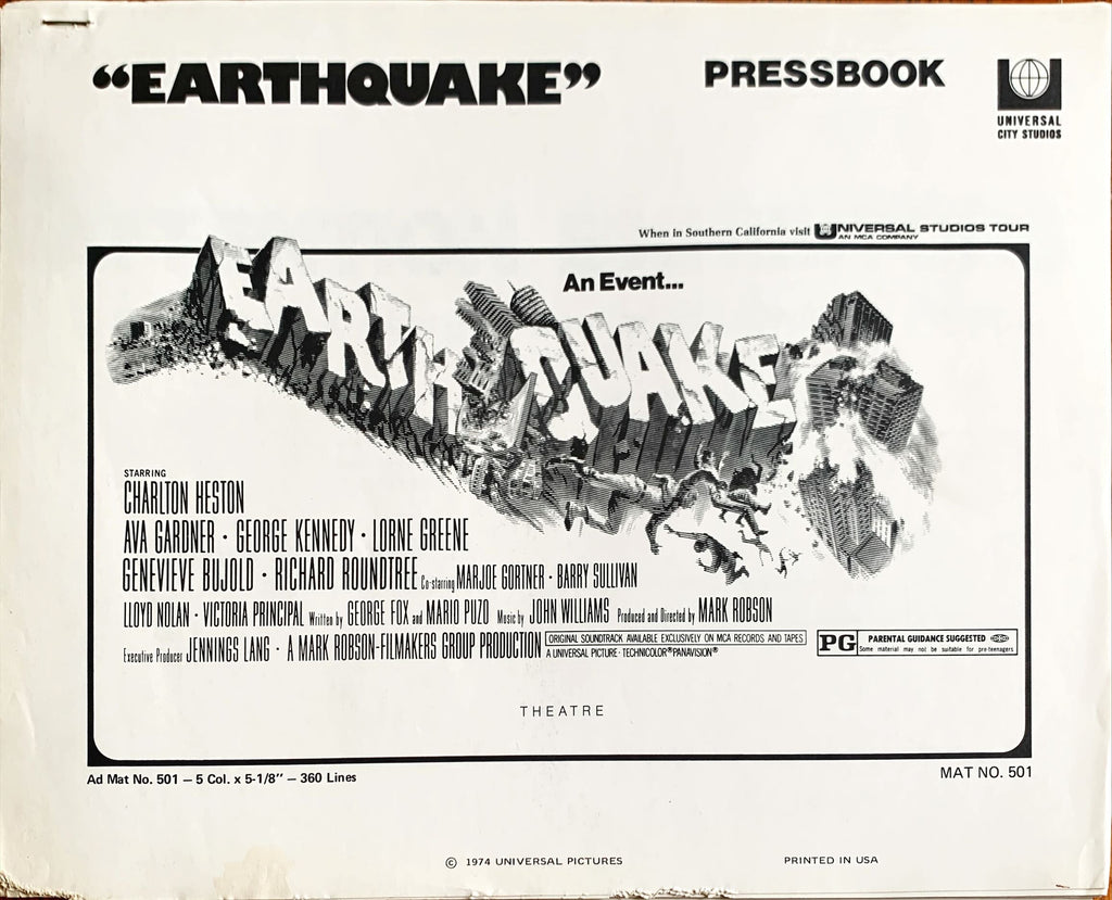 Earthquake,  vintage movie pressbook '74 Charlton Heston