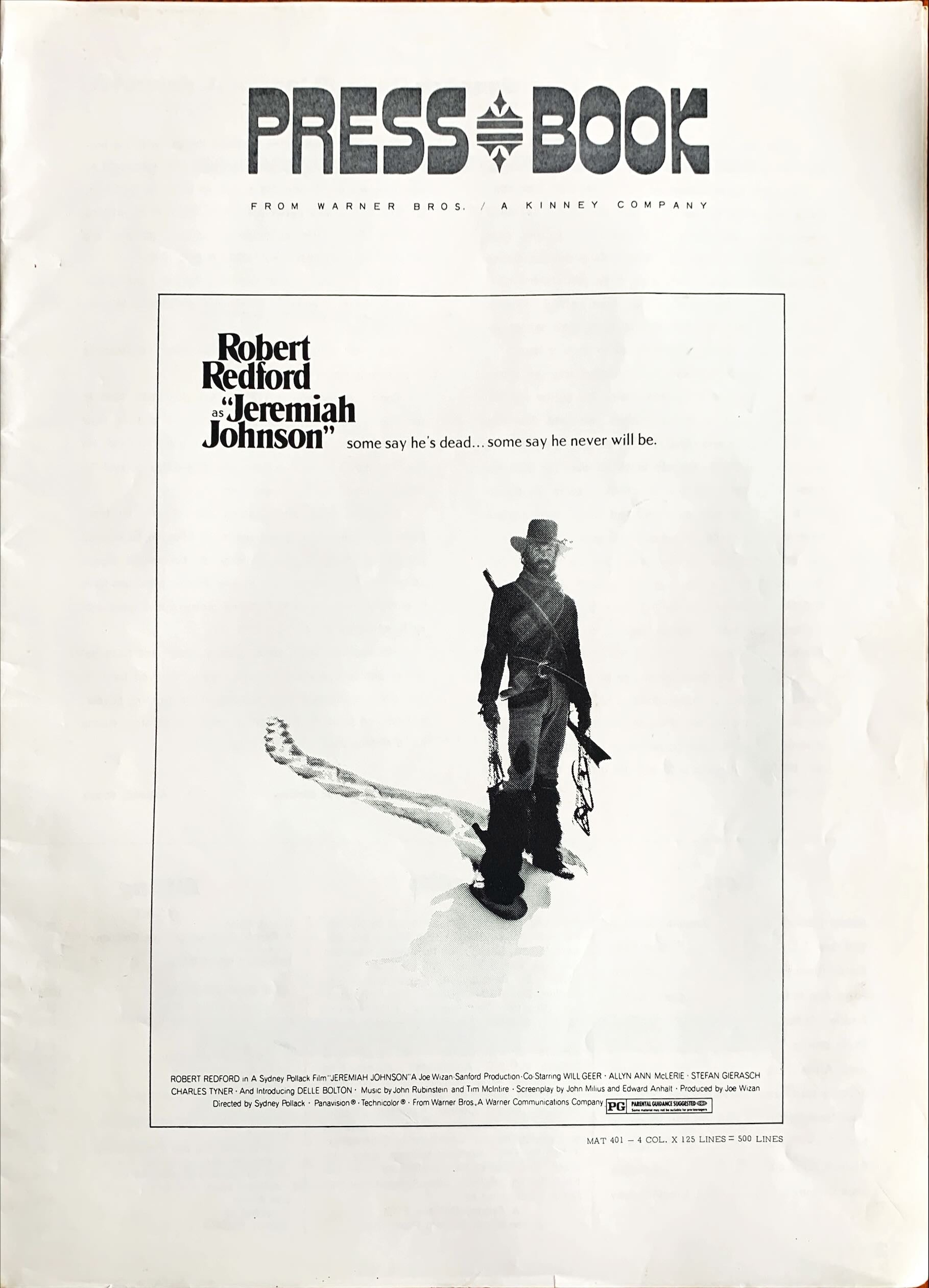 Jeremiah Johnson,  pressbook '72 Robert Redford