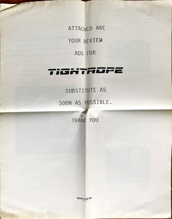 Tightrope, pressbook 1984 Clint Eastwood