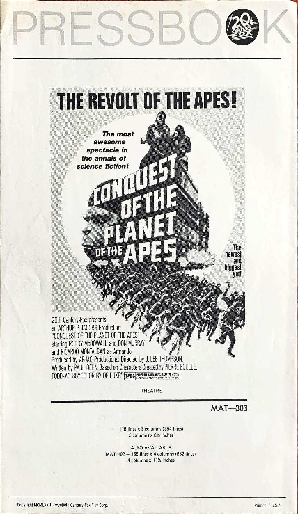 #615 CONQUEST OF THE PLANET OF THE APES pressbook 1972 Roddy McDowall
