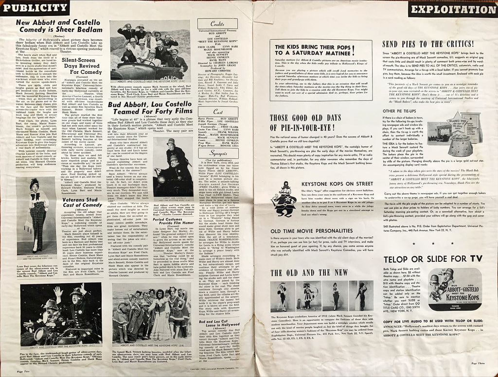 Abbott and Costello Meet the Keystone Kops, pressbook 1955