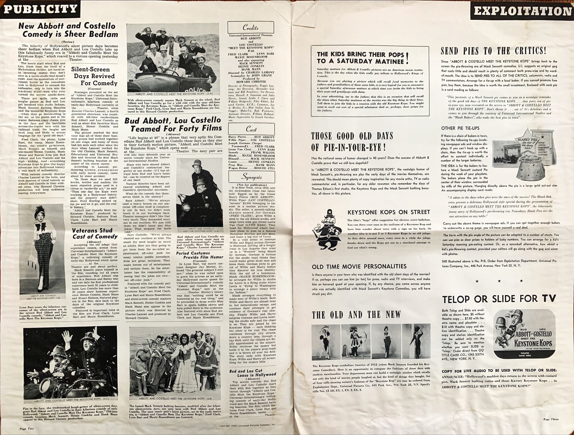 Abbott and Costello Meet the Keystone Kops, pressbook 1955