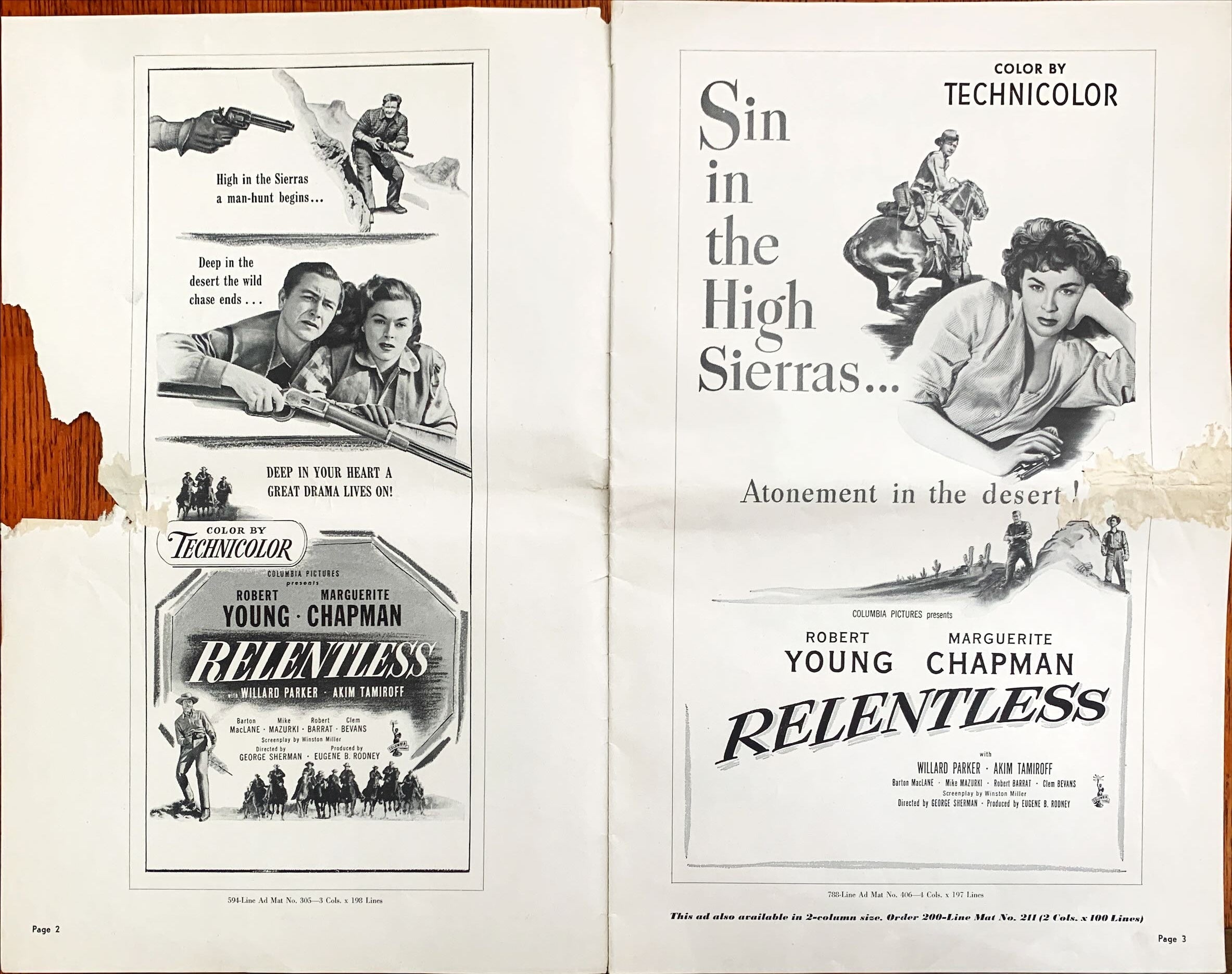 Relentless, Original Vintage pressbook 1948 Robert Young