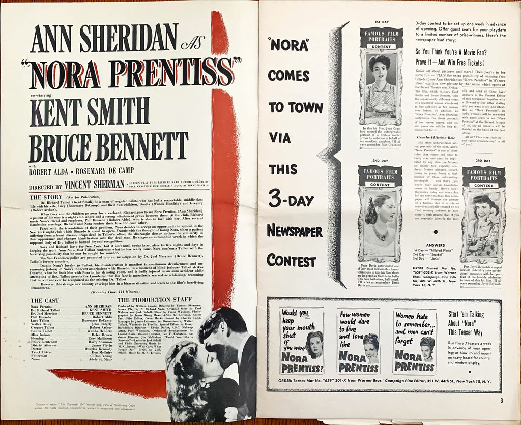 Nora Prentiss (1947) Pressbook - Ann Sheridan
