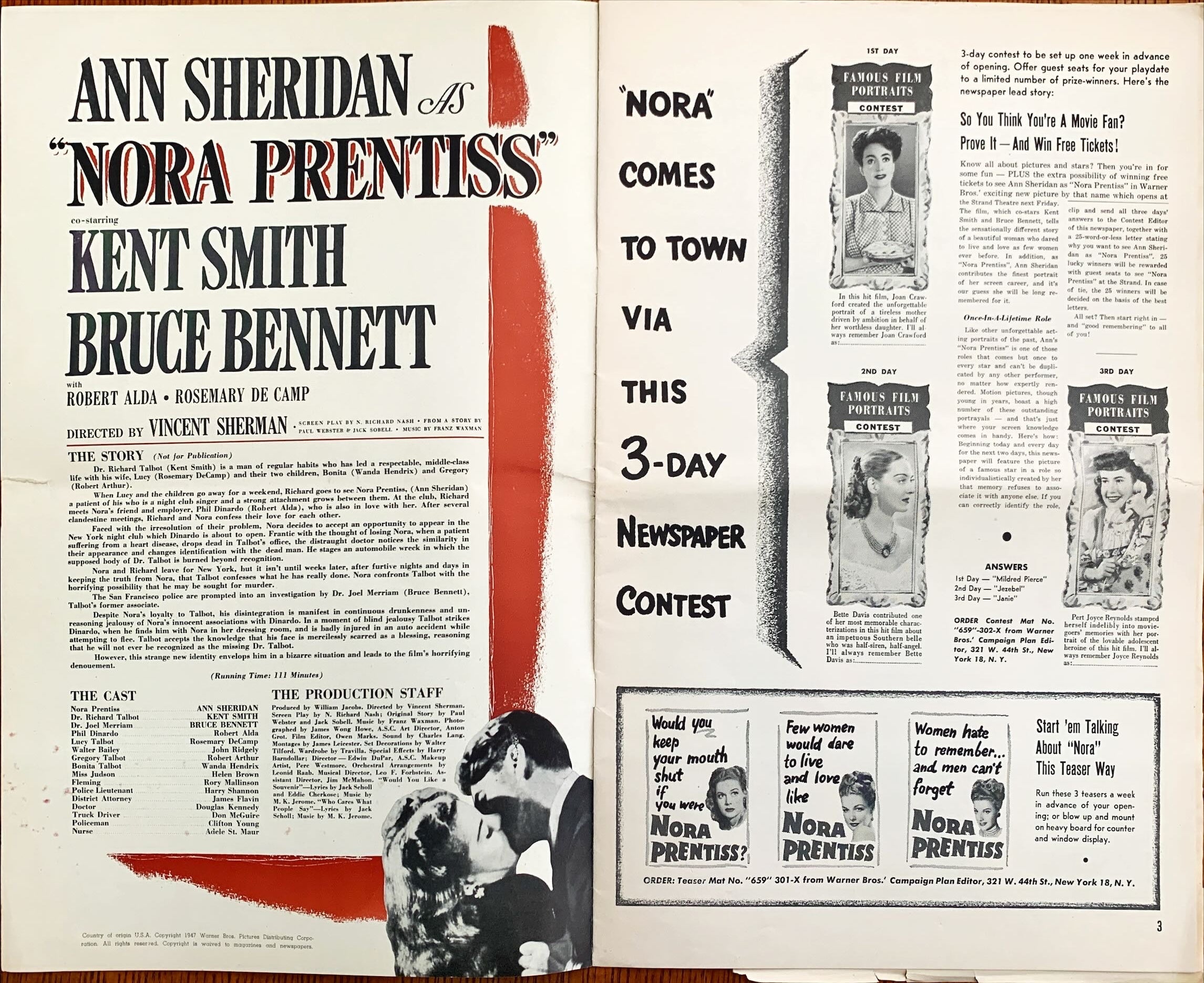 Nora Prentiss (1947) Pressbook - Ann Sheridan