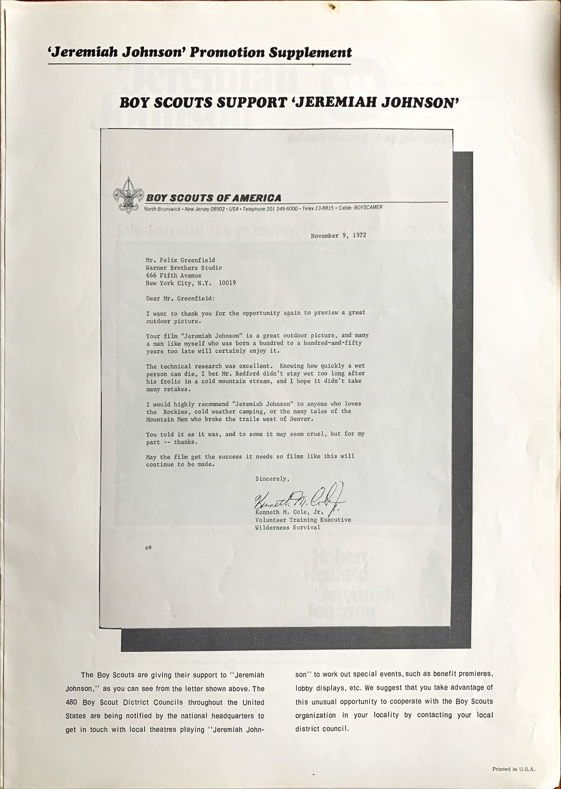 Jeremiah Johnson,  pressbook '72 Robert Redford