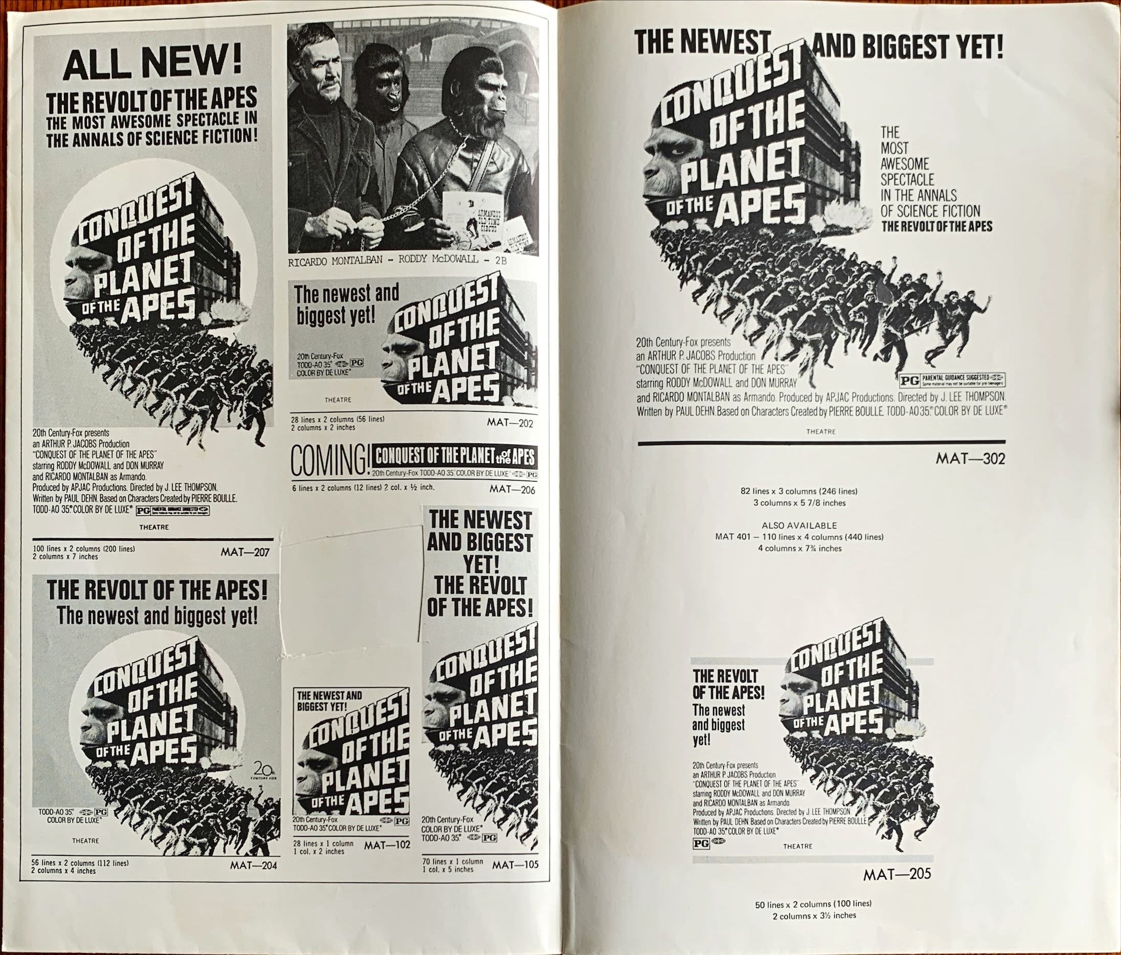 #615 CONQUEST OF THE PLANET OF THE APES pressbook 1972 Roddy McDowall