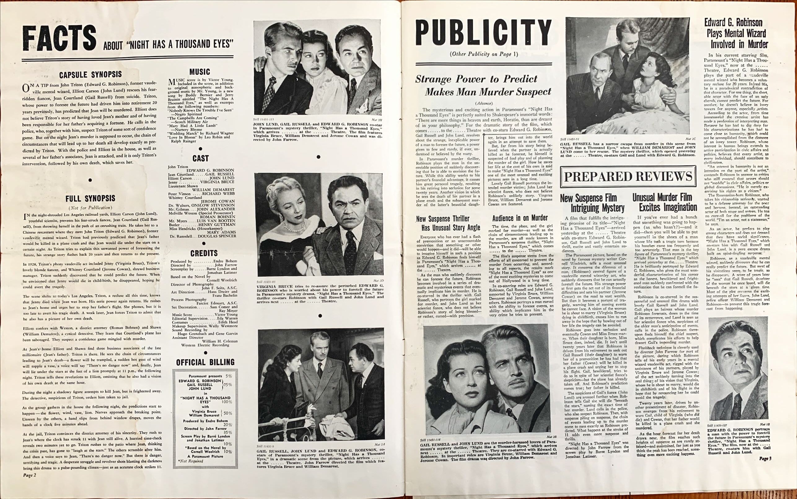 Night Has a Thousand Eyes (1948) Pressbook