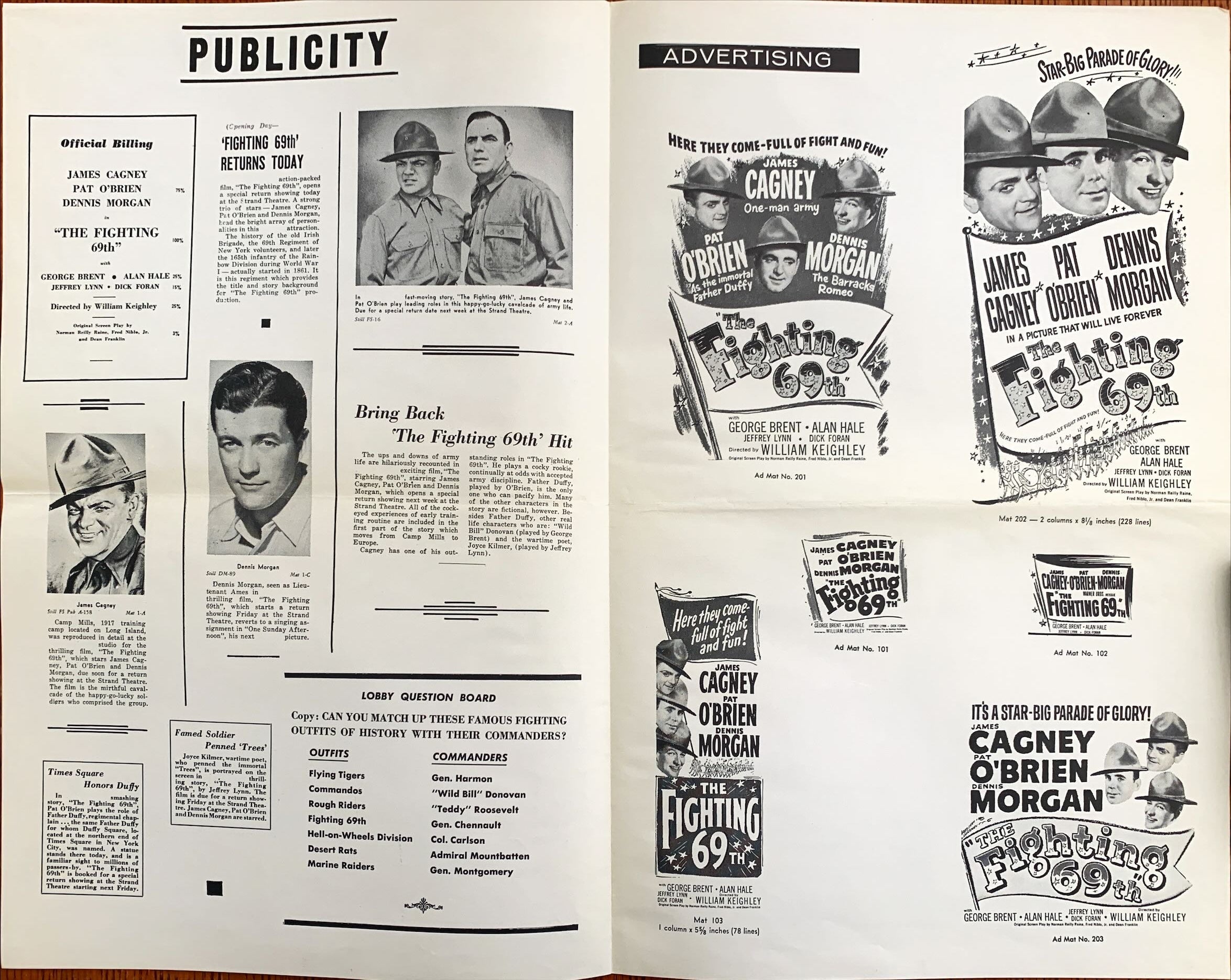 The Fighting Sixty-Ninth (69th),  Pressbook R1948 - James Cagney, Pat O'Brien