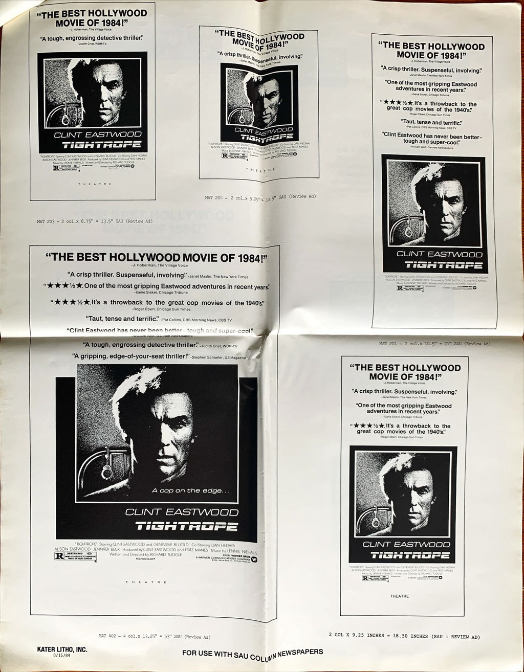 Tightrope, pressbook 1984 Clint Eastwood