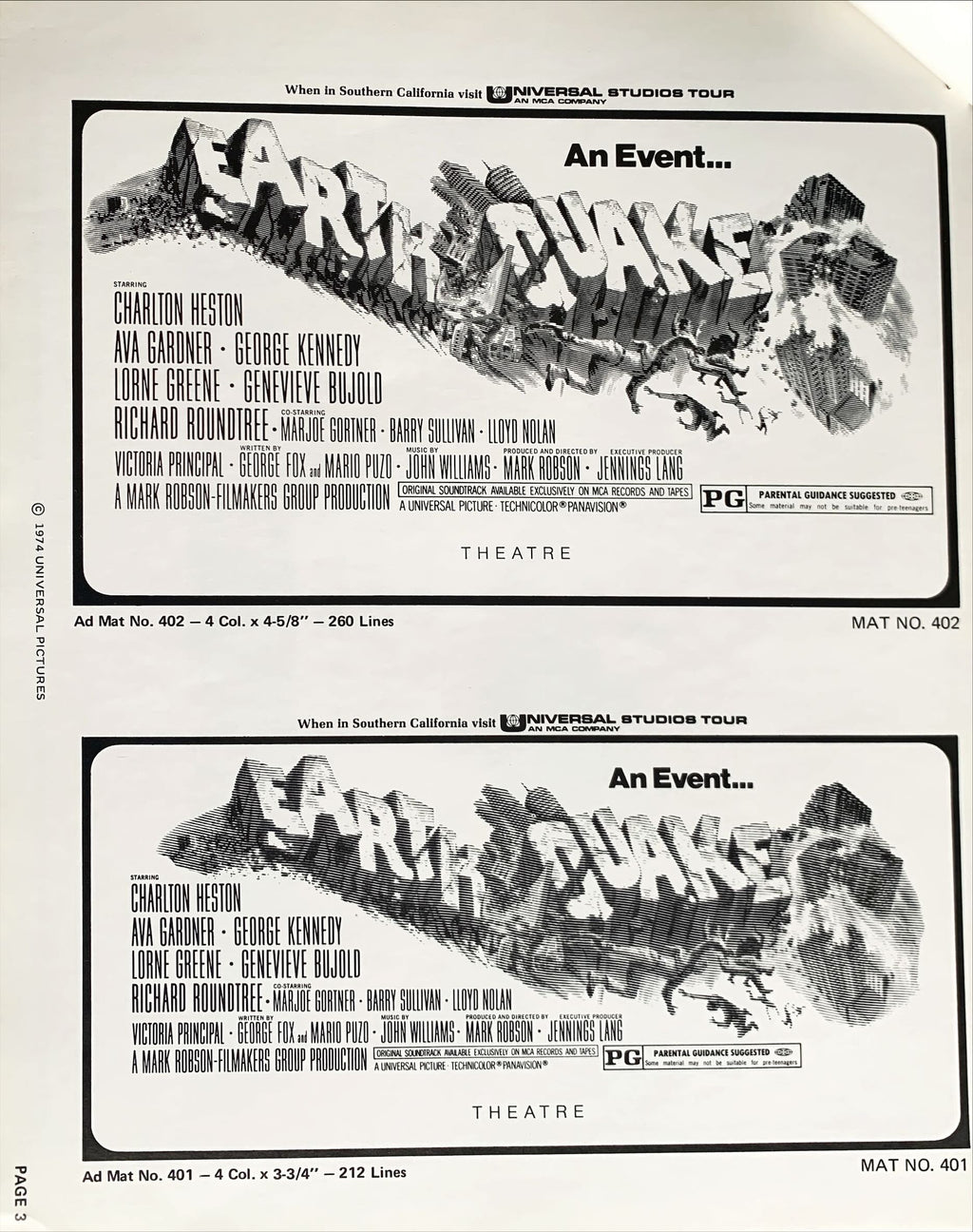 Earthquake,  vintage movie pressbook '74 Charlton Heston