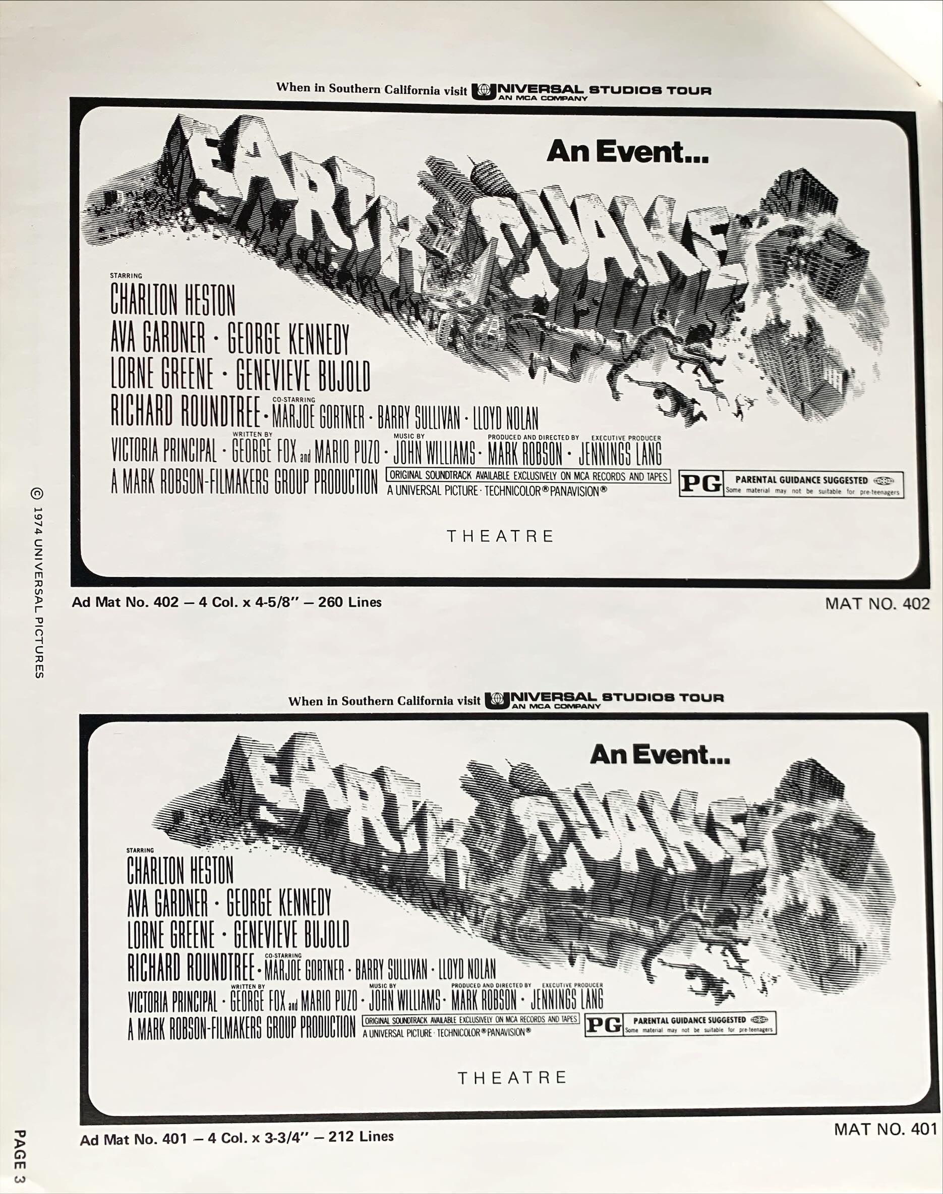 Earthquake,  vintage movie pressbook '74 Charlton Heston