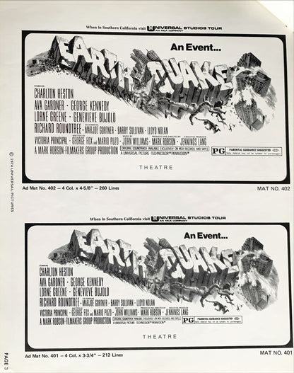 Earthquake,  vintage movie pressbook '74 Charlton Heston