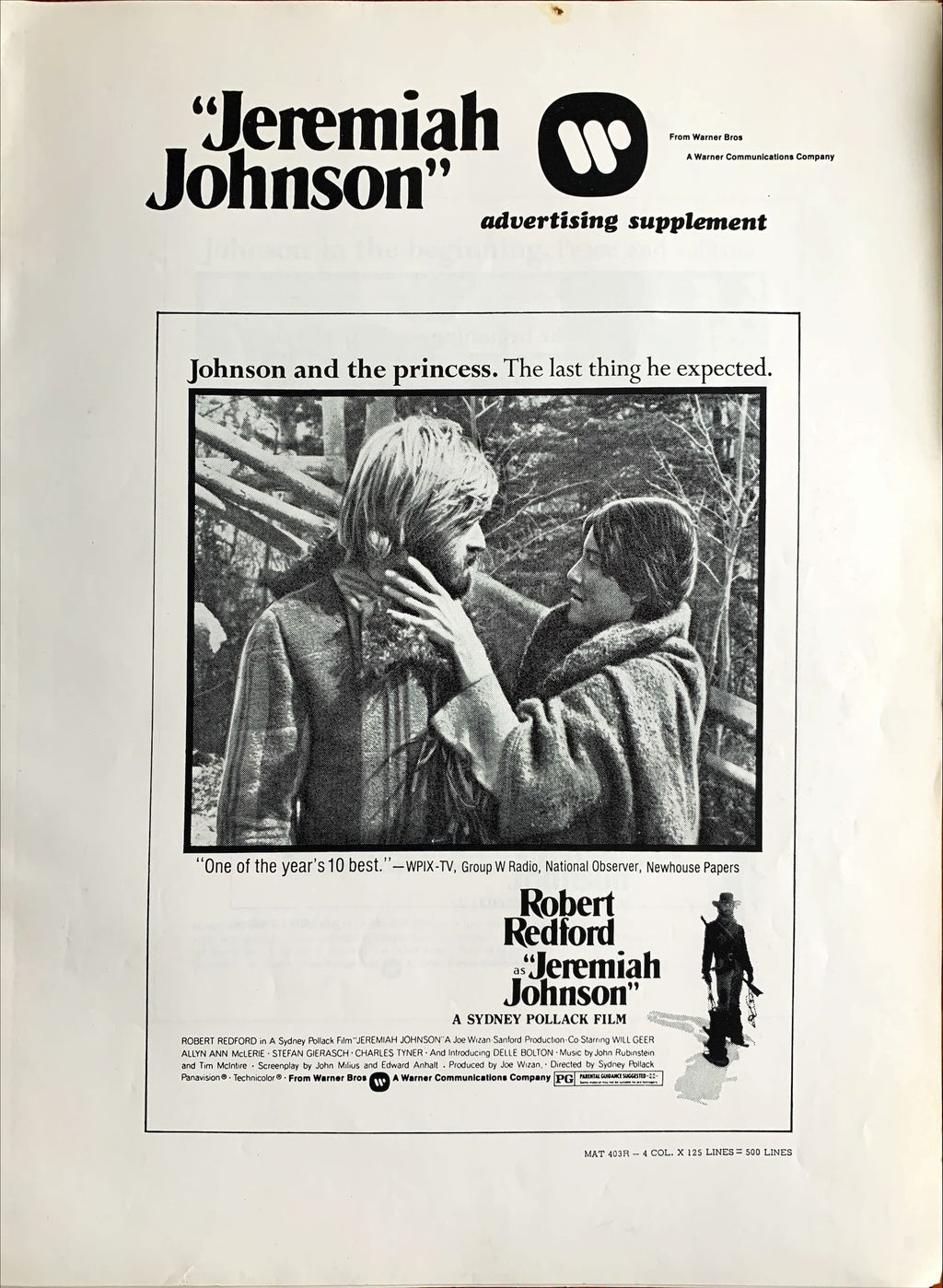 Jeremiah Johnson,  pressbook '72 Robert Redford