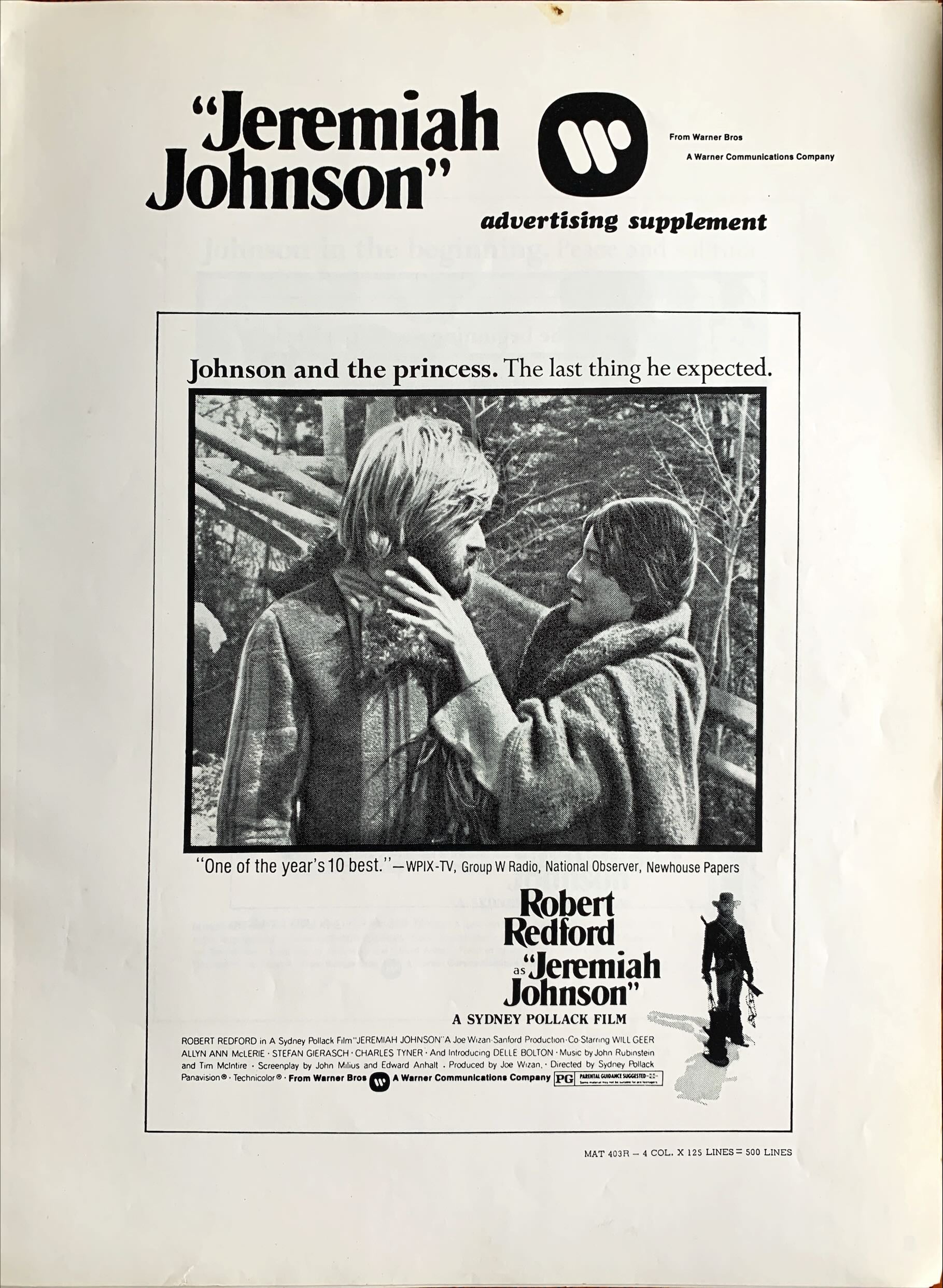 Jeremiah Johnson,  pressbook '72 Robert Redford