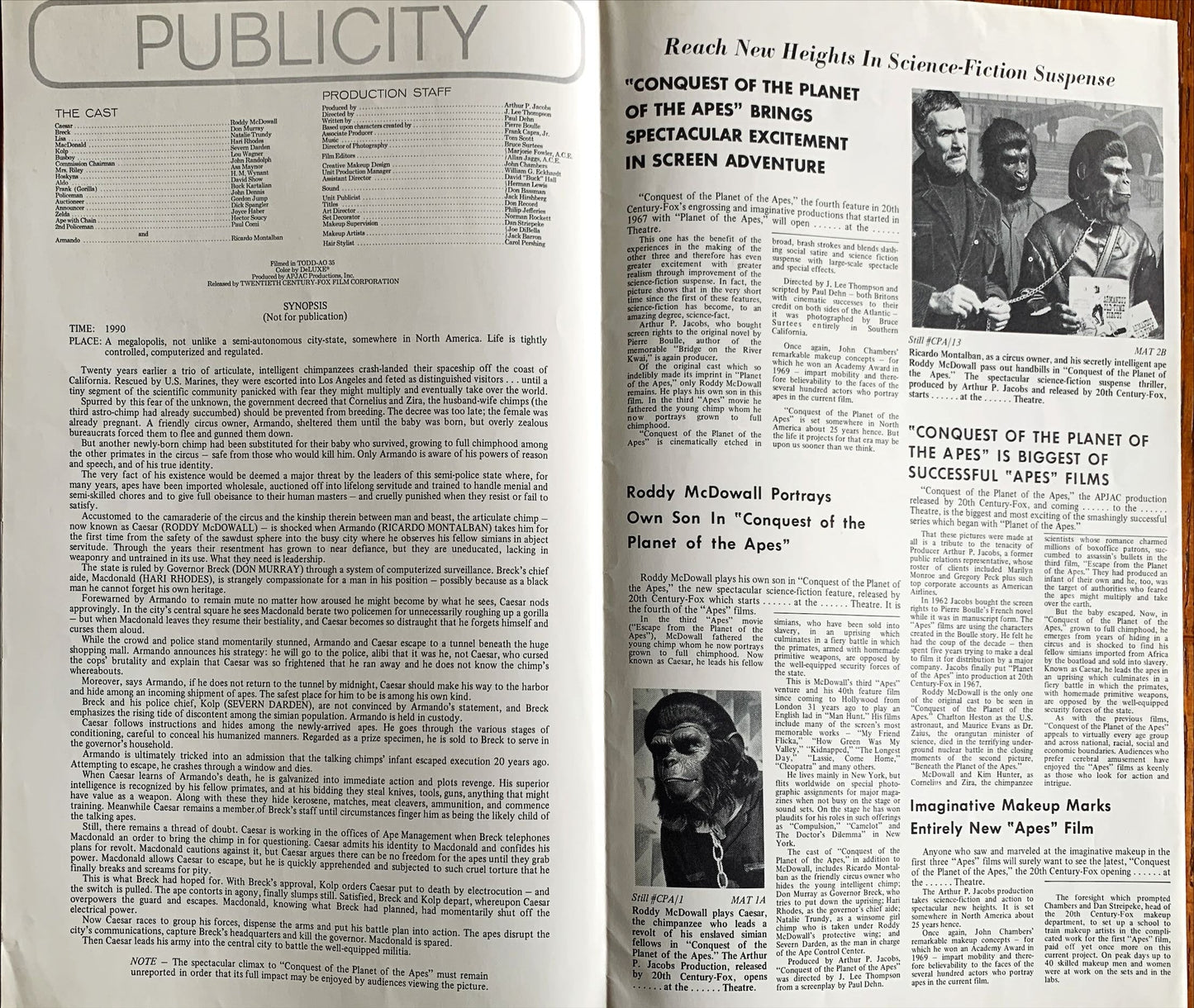#615 CONQUEST OF THE PLANET OF THE APES pressbook 1972 Roddy McDowall