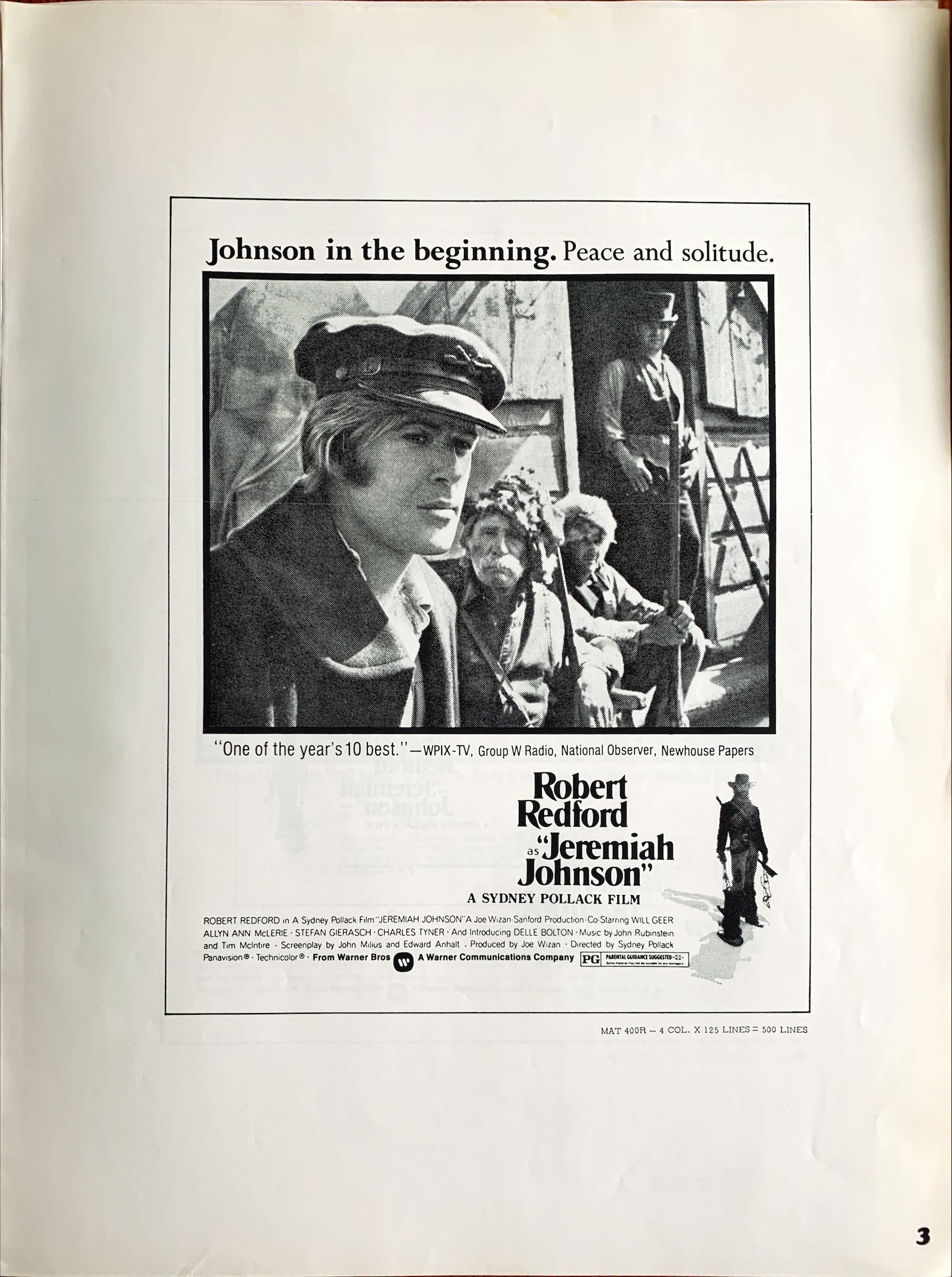 Jeremiah Johnson,  pressbook '72 Robert Redford