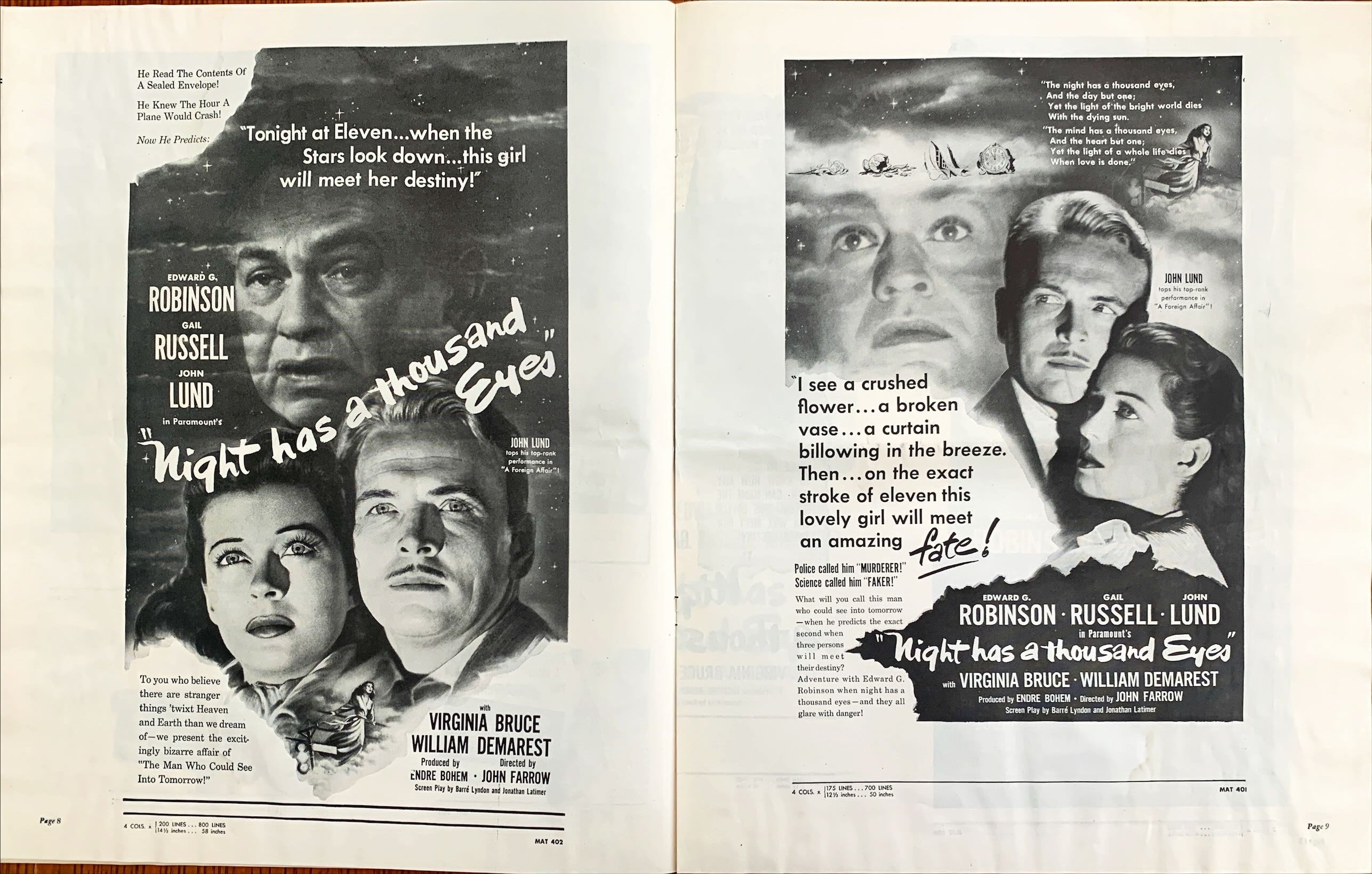 Night Has a Thousand Eyes (1948) Pressbook