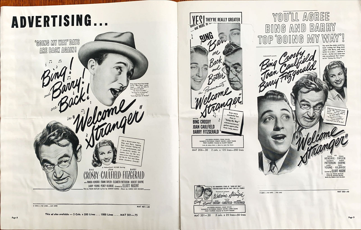 #603 WELCOME STRANGER pressbook '47 Bing Crosby