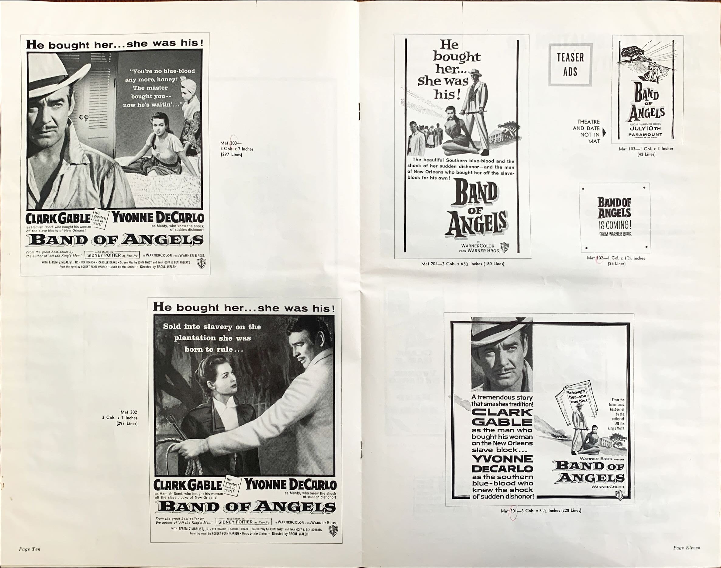 Band of Angels,  pressbook '57 Clark Gable