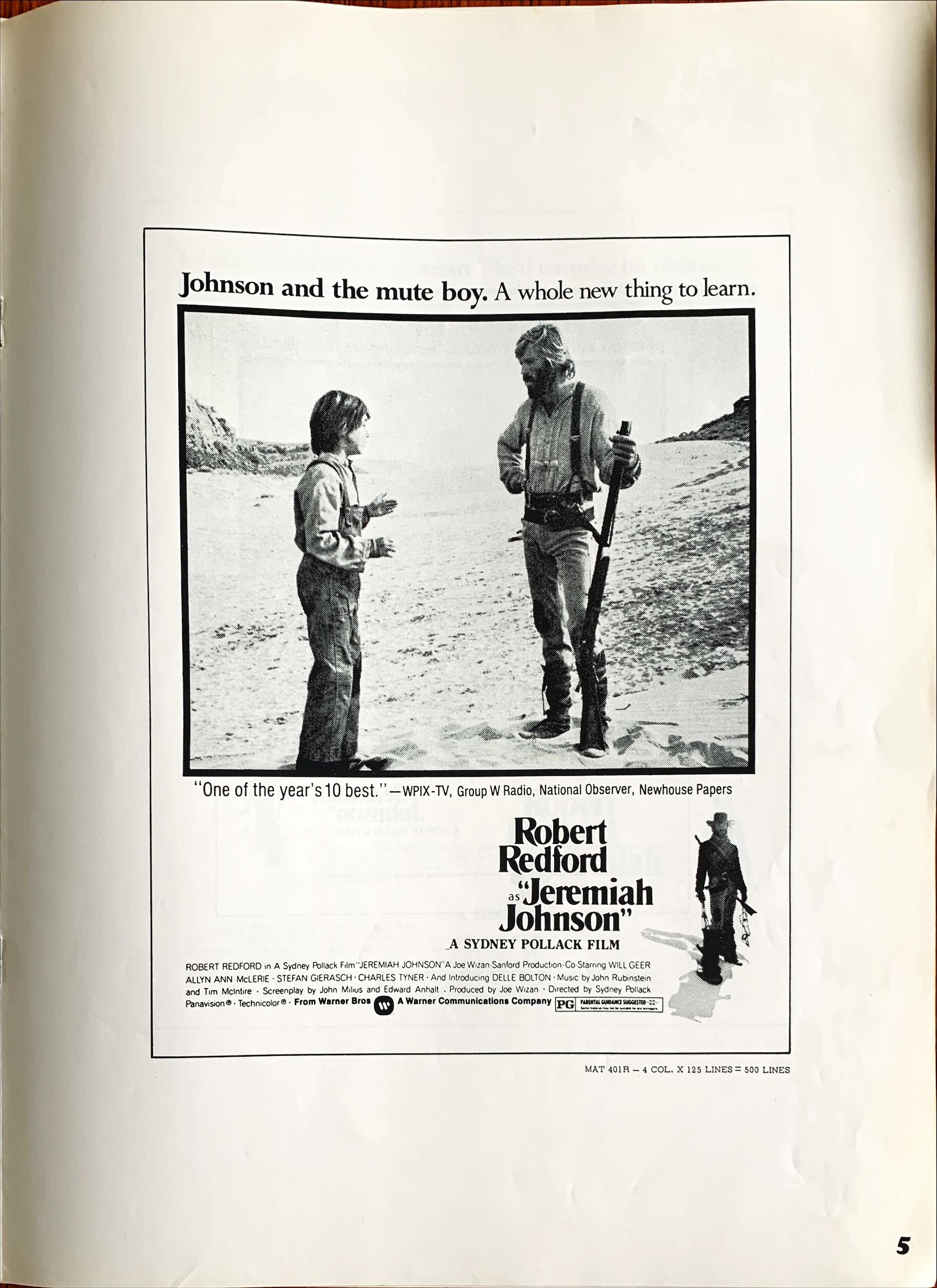 Jeremiah Johnson,  pressbook '72 Robert Redford