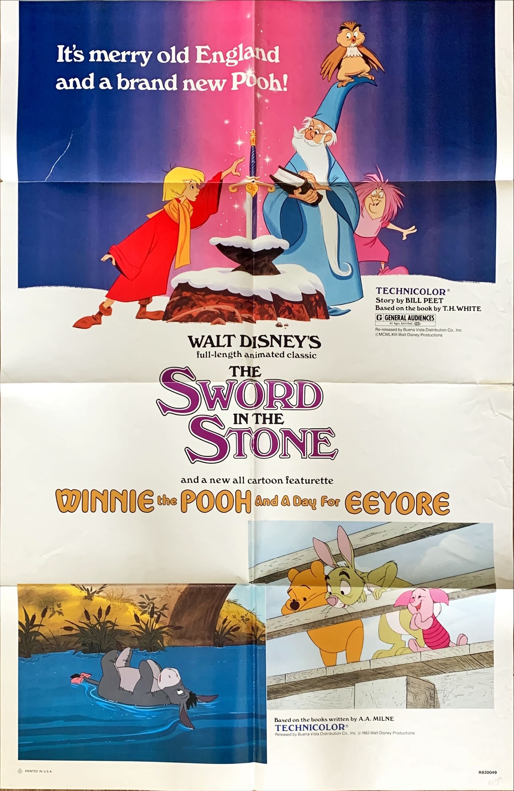 Sword in the Stone/Winnie Pooh & a day for Eeyore 1sh 1983 Disney