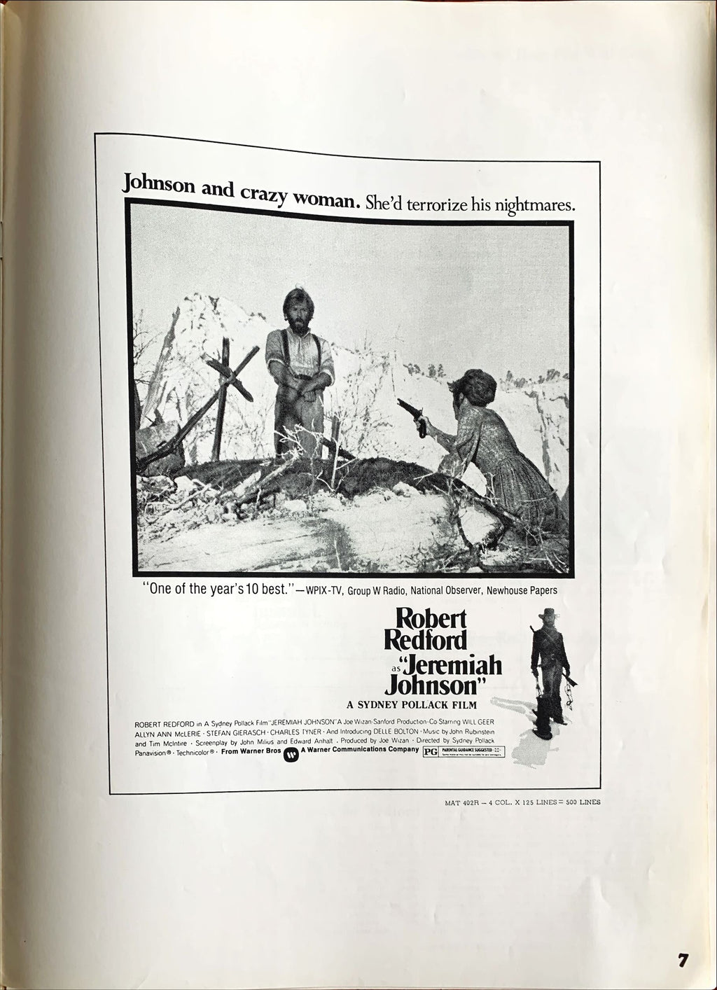 Jeremiah Johnson,  pressbook '72 Robert Redford