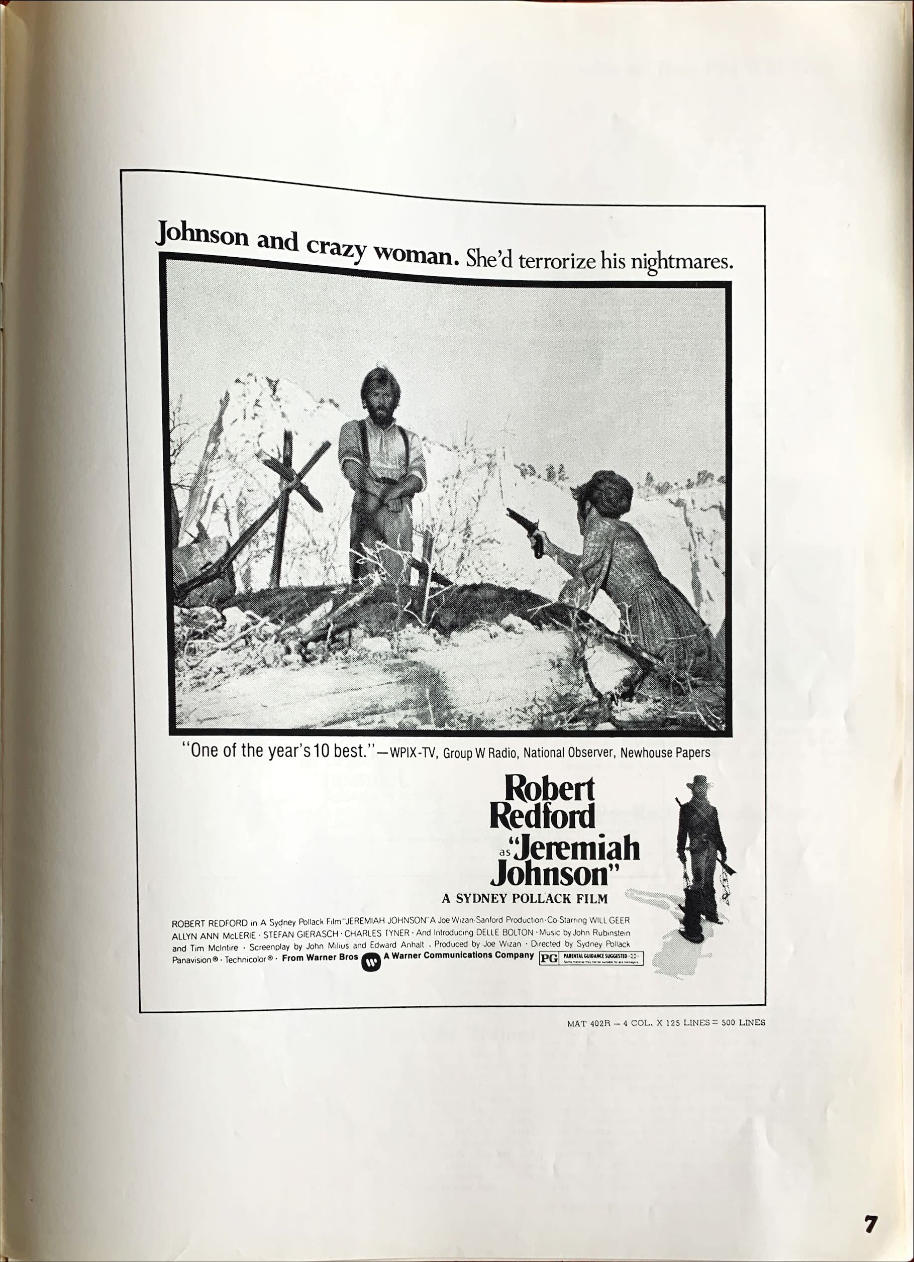 Jeremiah Johnson,  pressbook '72 Robert Redford