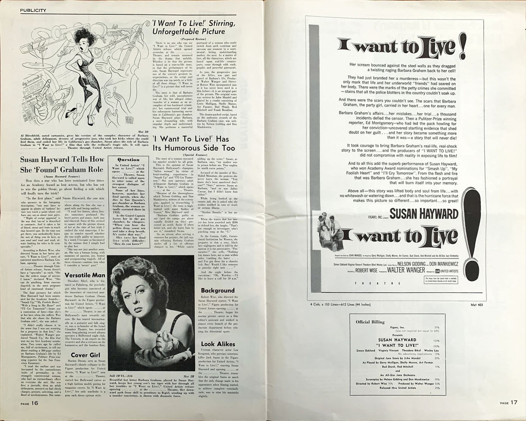 #598 I WANT TO LIVE pressbook '58 Susan Hayward