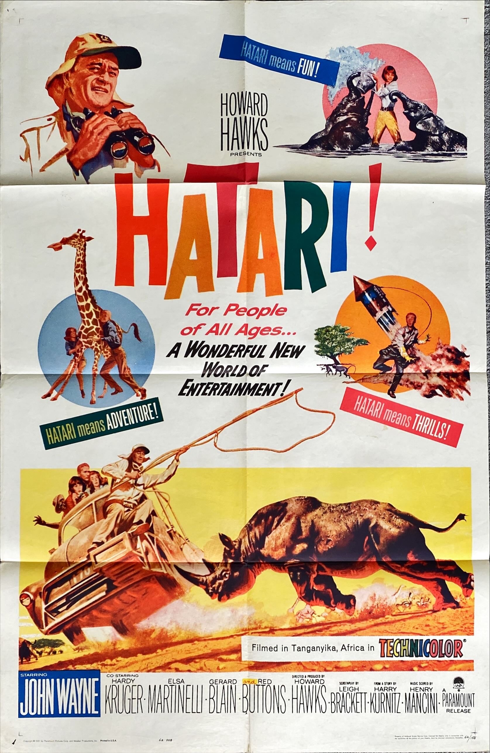 #760 HATARI 1 sheet 1962 -John Wayne