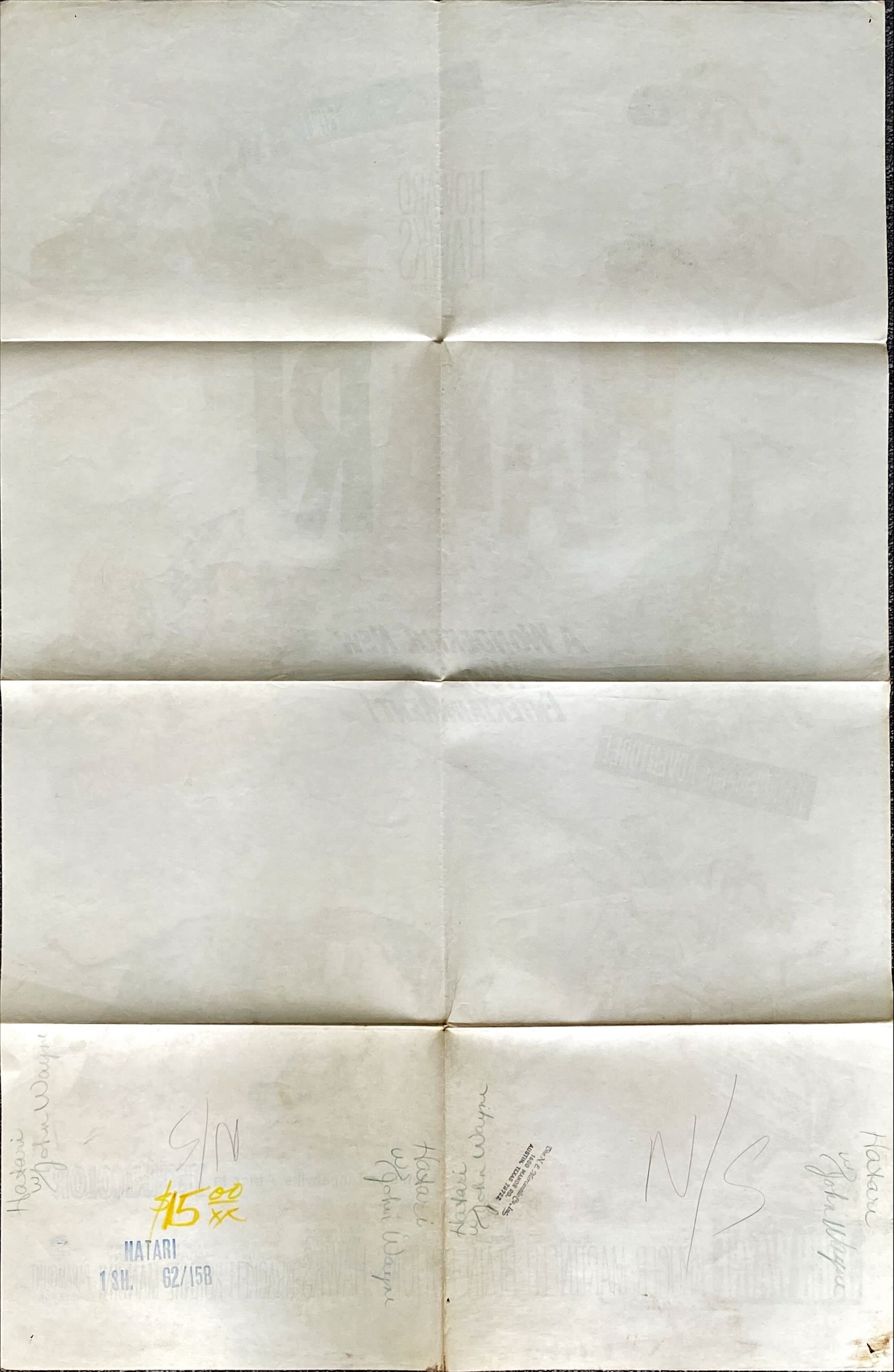 #760 HATARI 1 sheet 1962 -John Wayne