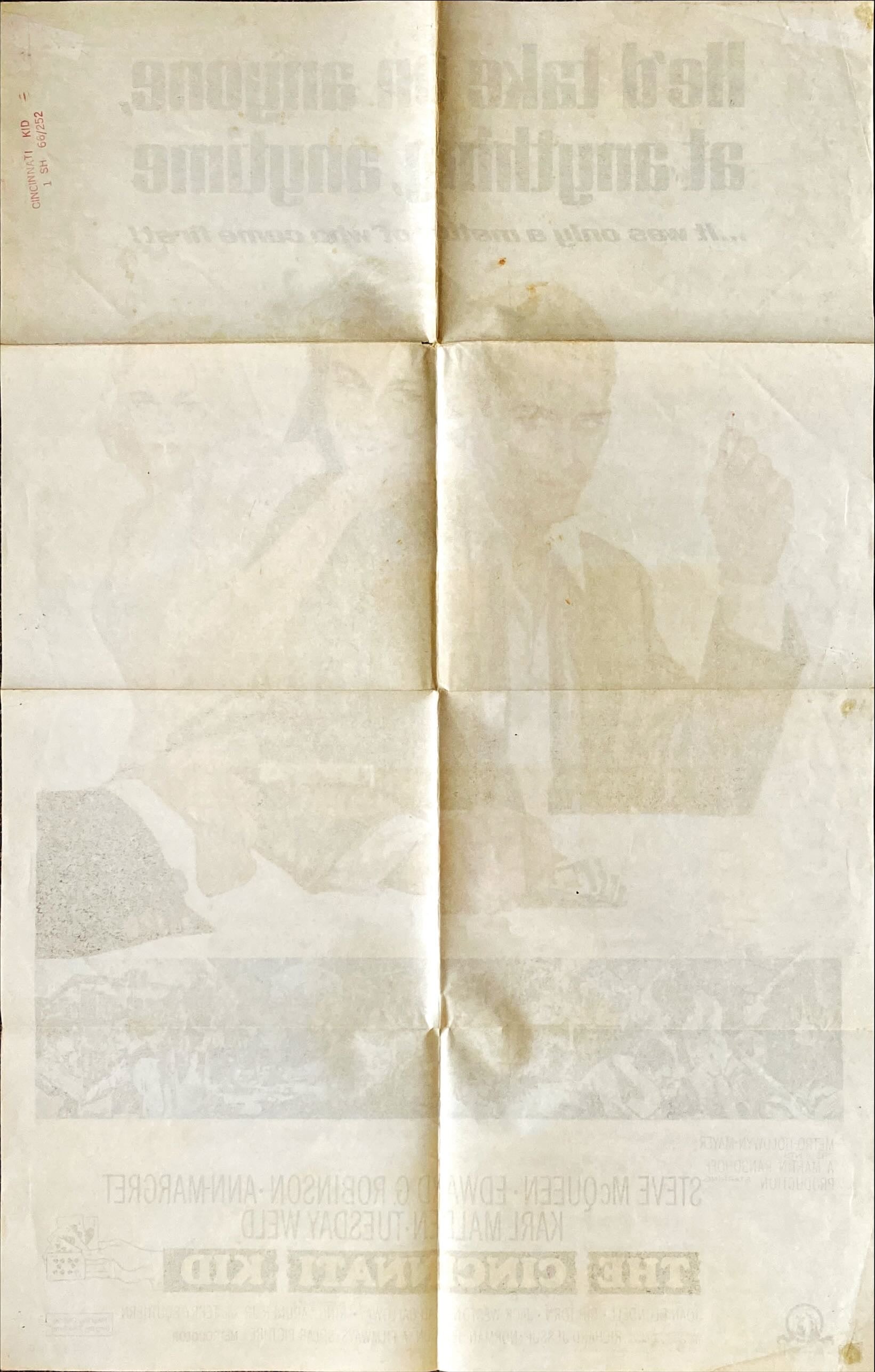 #791 CINCINNATI KID 1sh 1965 -Steve McQueen