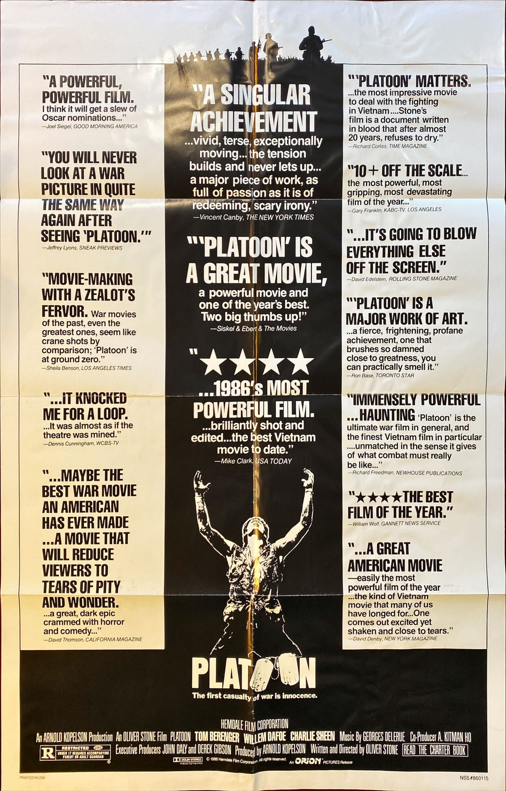 #31 PLATOON 1 sheet movie poster 1986 - Reviews Style - PosterCollectors.xyz