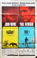 #869 HATARI/HUD 1sh 1967- John Wayne & Paul Newman double-bill!