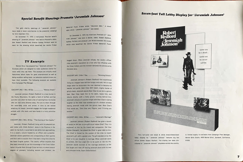 Jeremiah Johnson,  pressbook '72 Robert Redford