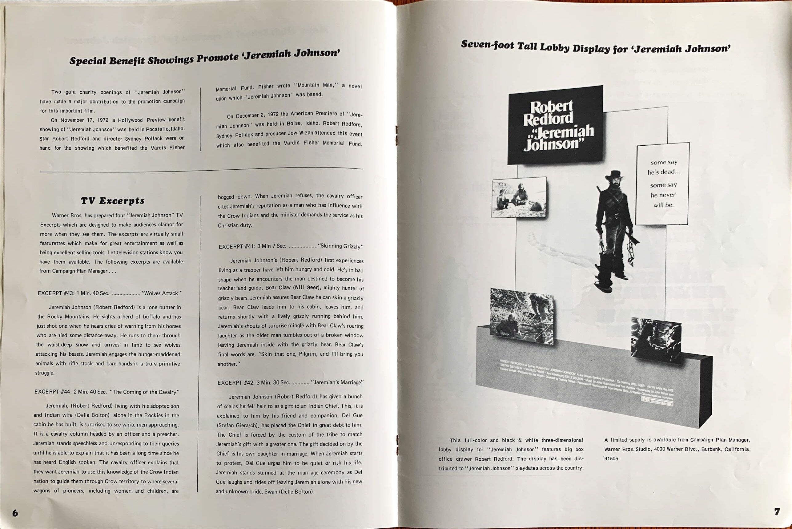 Jeremiah Johnson,  pressbook '72 Robert Redford