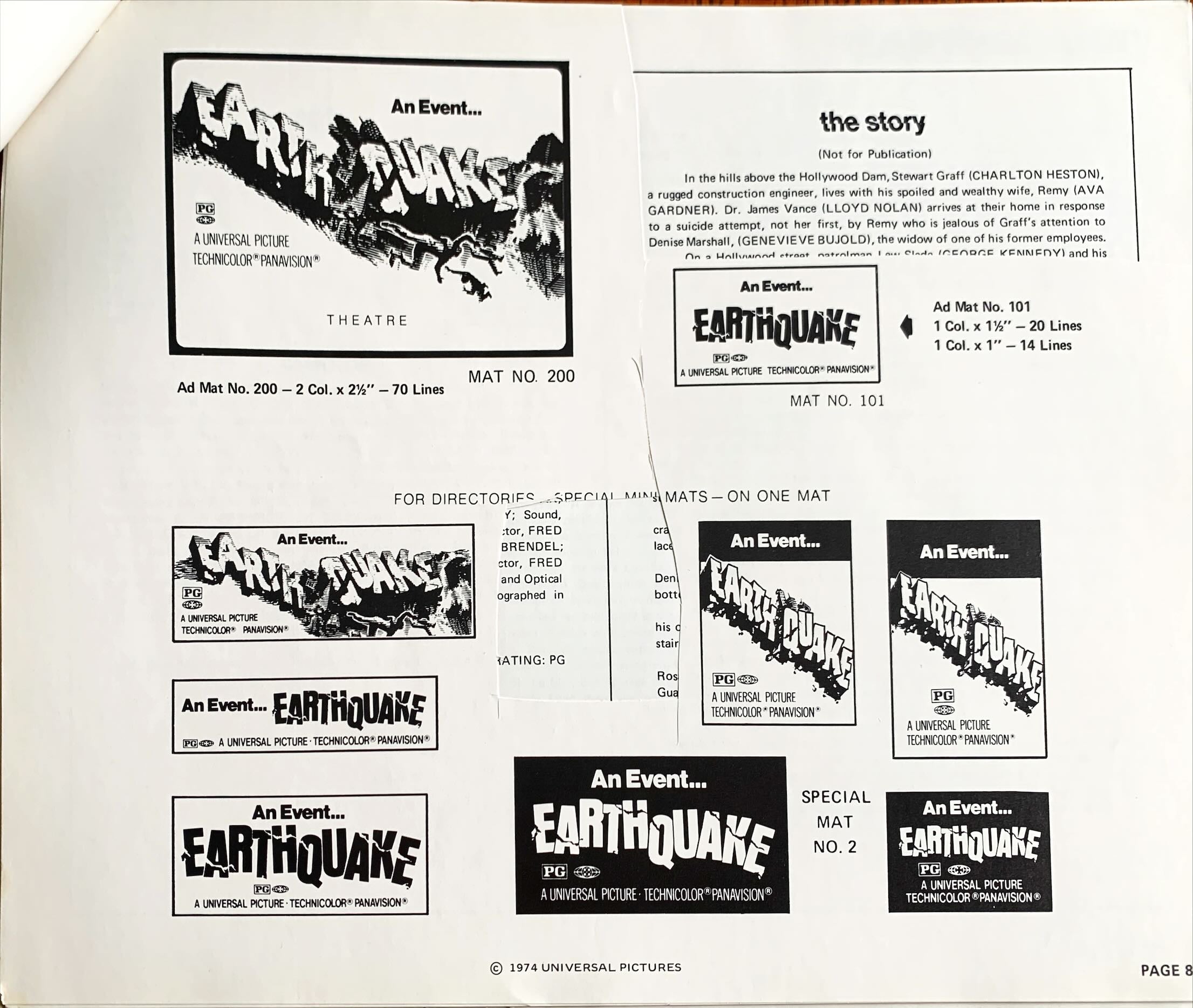 Earthquake,  vintage movie pressbook '74 Charlton Heston