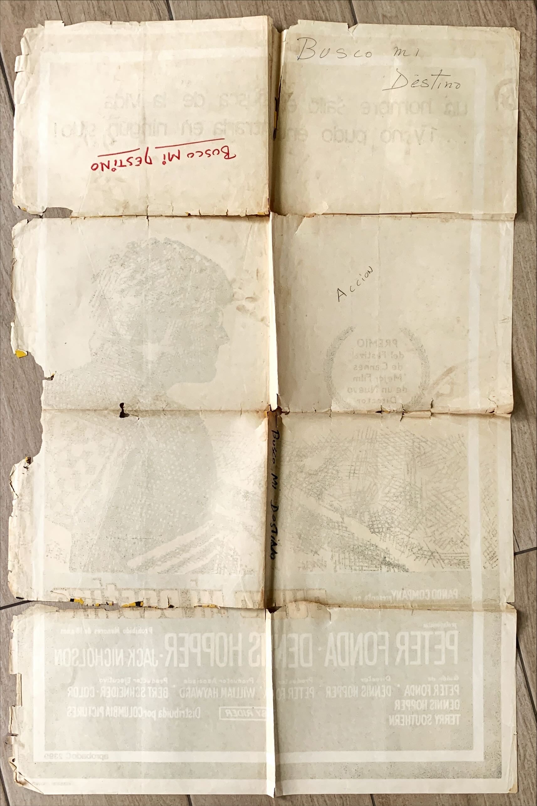 Easy Rider, Argentinean '69 great art of Peter Fonda, biker classic  FIXER UPPER