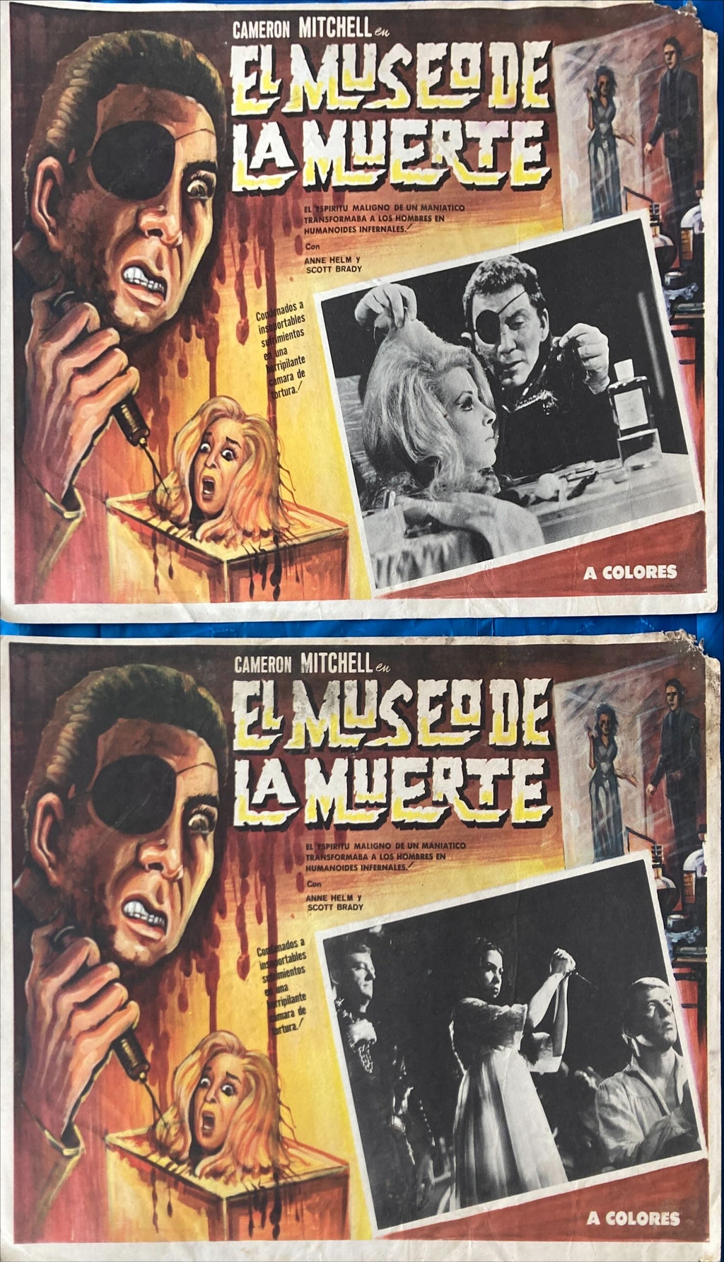 Nightmare in Wax (1969) 2 Vintage Mexican Lobby Cards,  Cameron Mitchell
