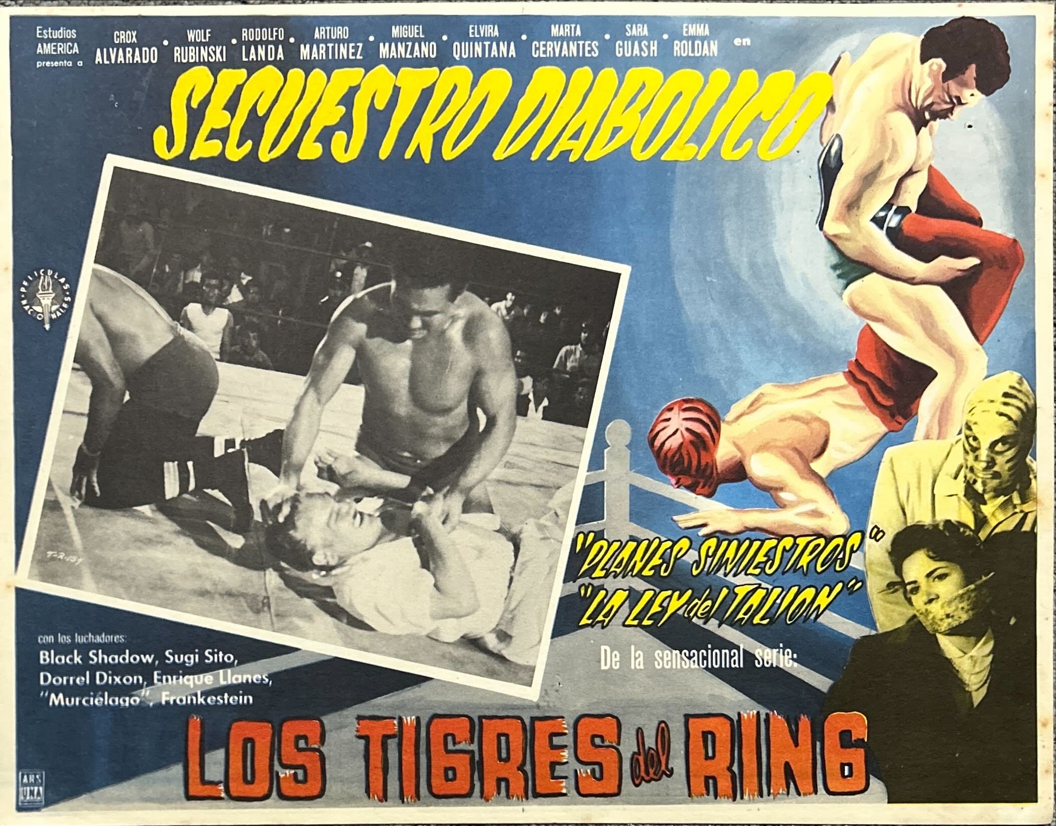 Secuestro Diabolico, Vintage Mexican Wrestling Lobby Cards, Los Tigres del Ring