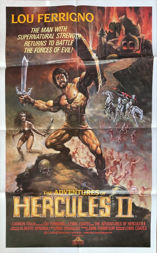 Hercules 2 (1985) Lou Ferrigno, Milly Carlucci, fantasy sword-and-sandal art by Huston