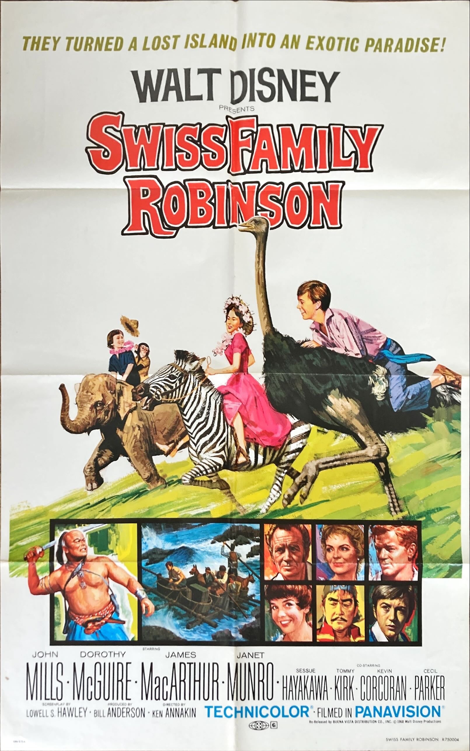 Walt Disney's Swiss Family Robinson, 1sh R1975 John Mills, Walt Disney family fantasy classic