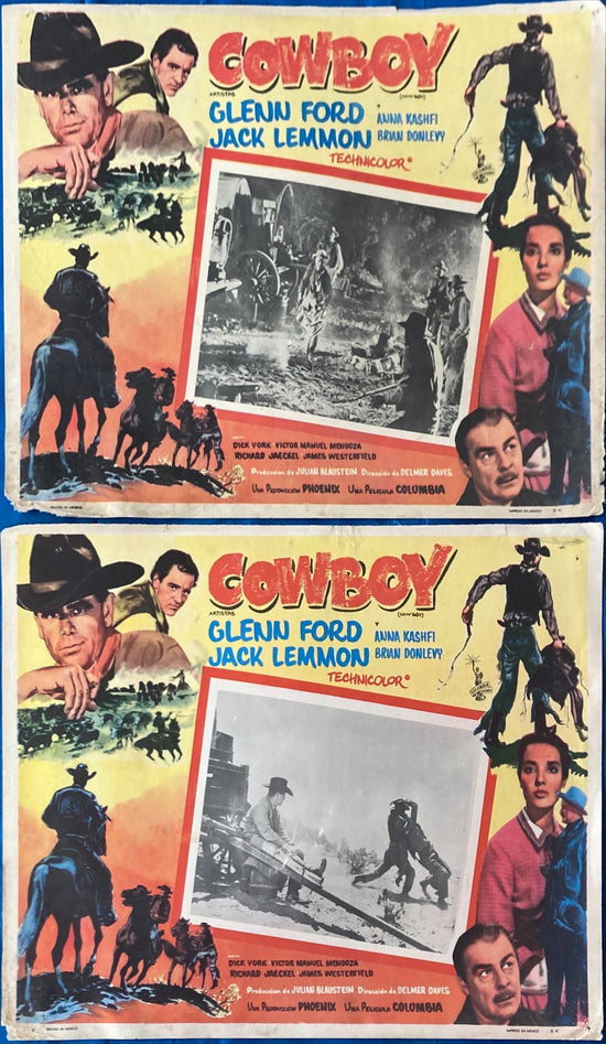 Cowboy (1958) Original Mexican Lobby Cards X2- Glenn Ford & Jack Lemmon