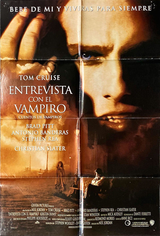 Interview with the vampire, spanish advance  1sh 1994 close up of fanged Tom Cruise, Brad Pitt