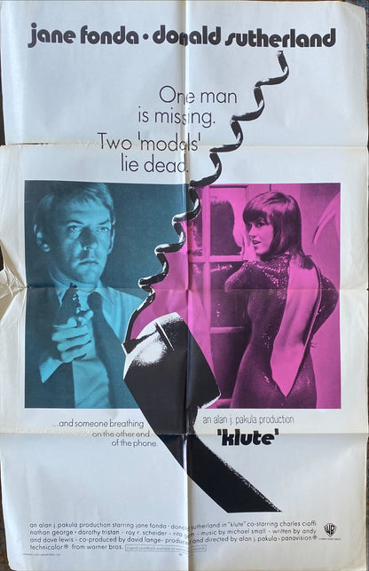 Klute (1971) Jane Fonda Donald Sutherland Original Movie Poster