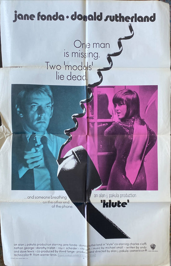 Klute (1971) Jane Fonda Donald Sutherland Original Movie Poster