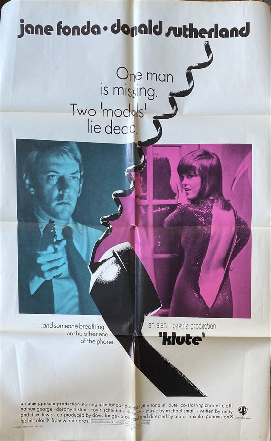 Klute (1971) Jane Fonda Donald Sutherland Original Movie Poster