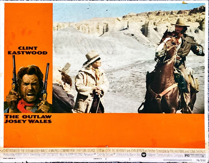The Outlaw Josey Wales, LC #7 1976 Chief Dan George looks at Clint Eastwood riding on horse!
