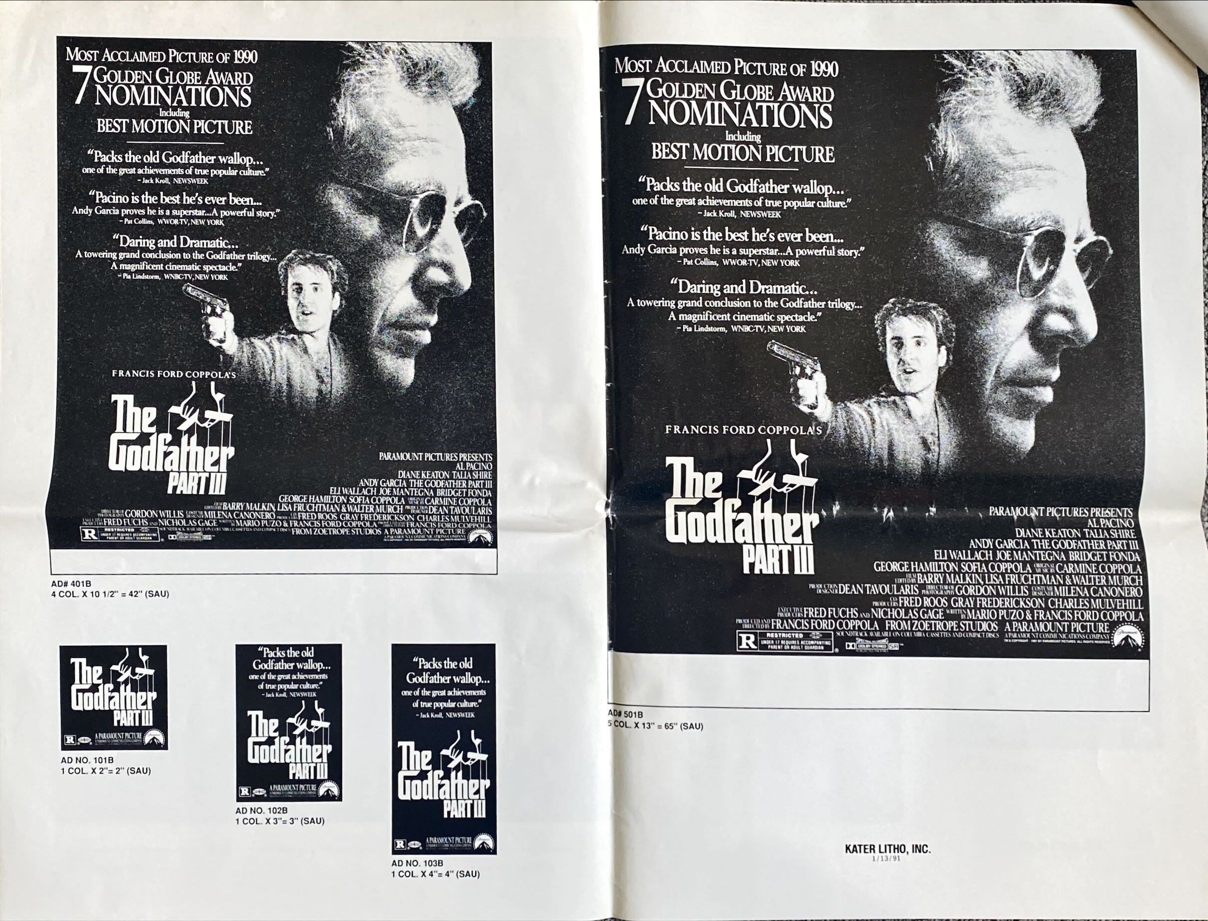 Godfather Part III - Al Pacino. Original Press Book